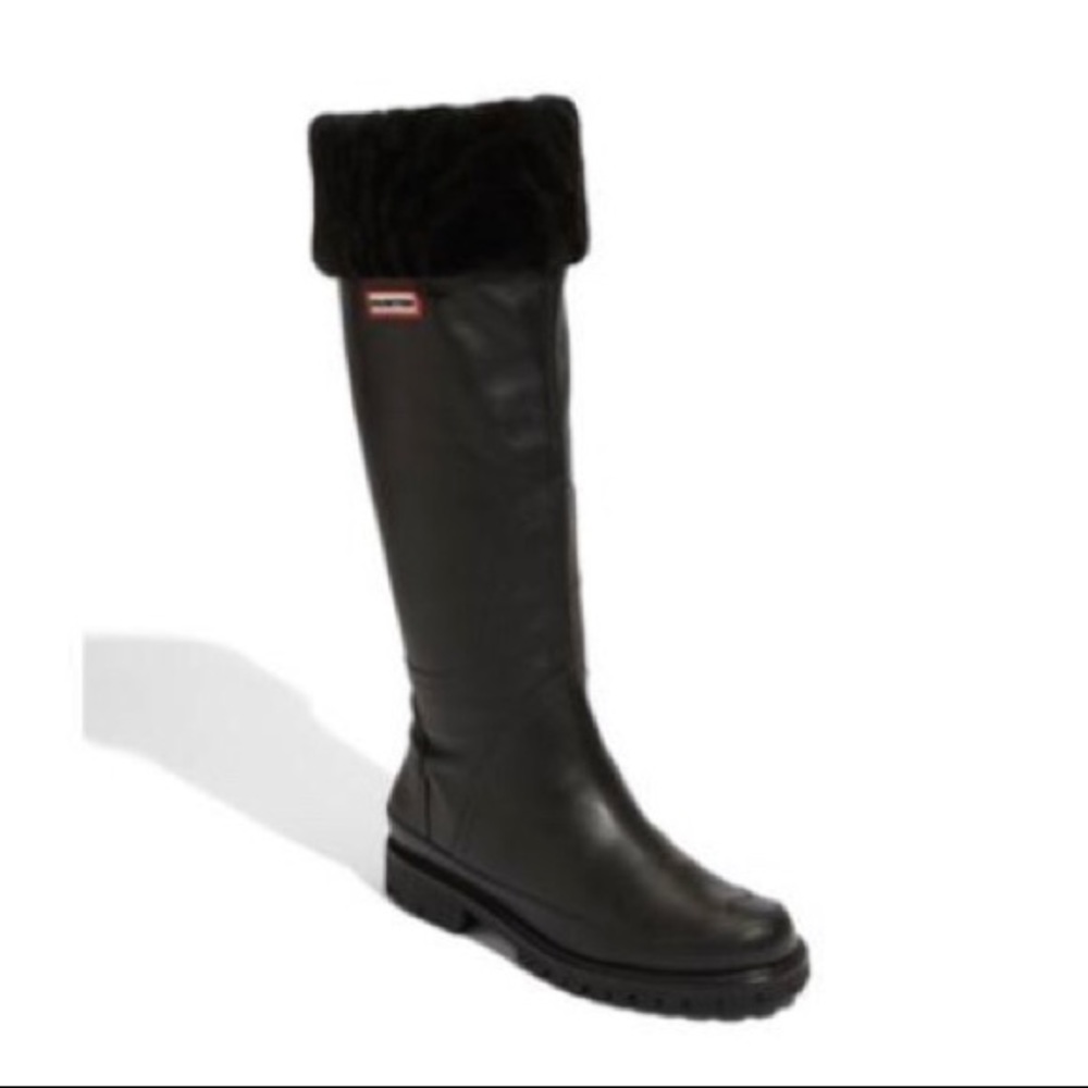 New Hunter Boot  Black Leather/Shearling 7 $395
